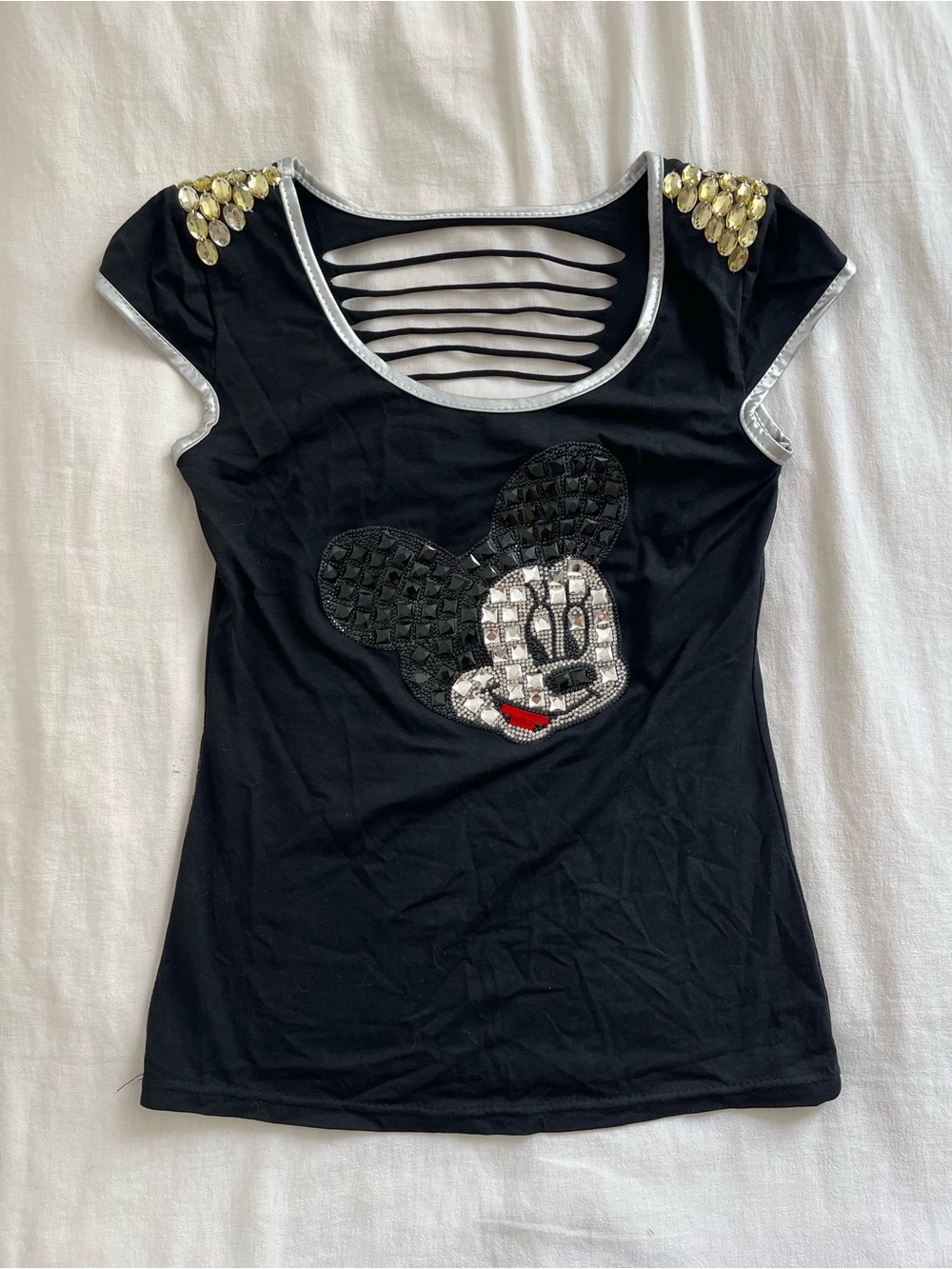 Black Sequin Mickey Mouse Cutout Women's Top
